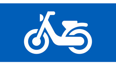Mopoille tarkoitettu reitti -liikennemerkki, sinisellä pohjalla valkoinen mopon kuva