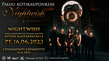 Nightwish-konsertin kuva, jossa päivämäärät ja kuva bändistä