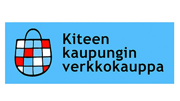 Piirroskuvassa sinisellä pohjalla kassi, jossa lukee Kiteen kaupungin verkkokauppa
